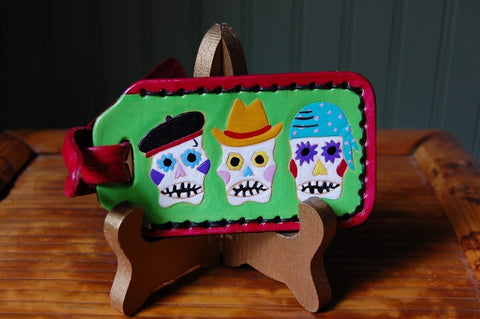 Day of the Dead leather Luggage Tag