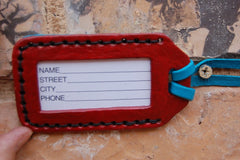 Tabby Cat  with Book Shelves leather Luggage Tag