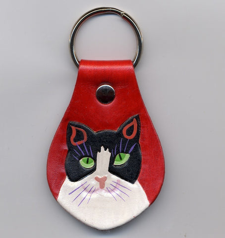 Cat Head Shot leather Key Fob