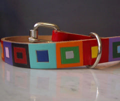Leather Dog Collar with Colored Squares