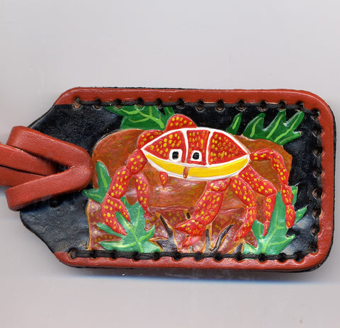 Mola Crab leather luggage tag