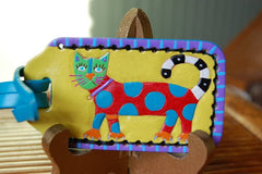 Polka Dot Cat leather Luggage Tag