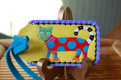 Polka Dot Cat leather Luggage Tag