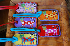 Polka Dot Cat leather Luggage Tag