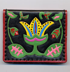 Mola Yellow Flower hand painted leather ID Case