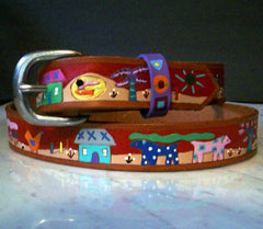 It Takes a Village hand painted leather belt