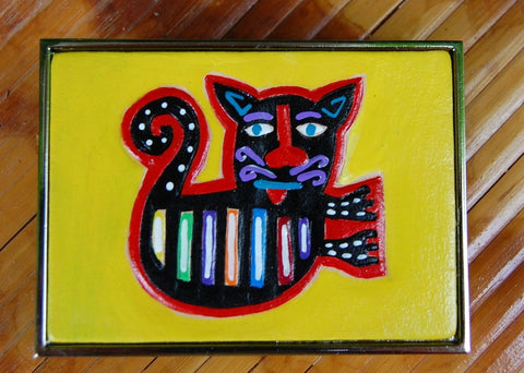 Flying Mola Cat leather handpainted leather Belt Buckle