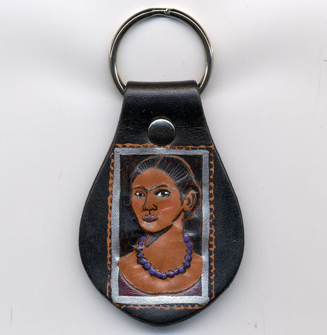 Frida Kahlo hand painted leather key fob