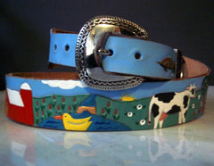 Leather Belt with Farm Scene