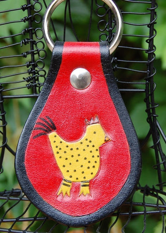 Spring Chicken leather Key Fob