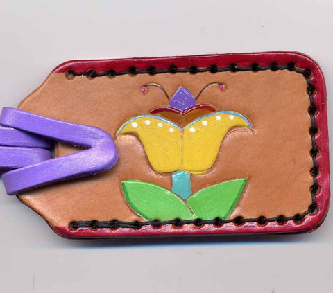 Yellow Flower handpainted leather Luggage Tag
