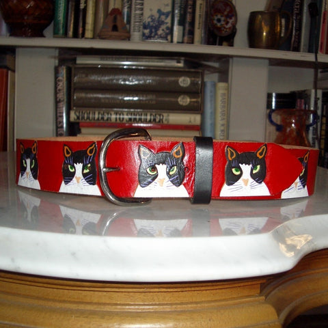 Cat Head Shot hand painted leather belt