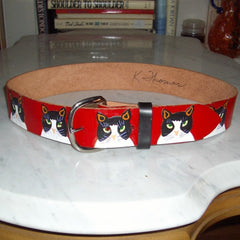 Cat Head Shot hand painted leather belt