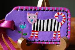 Striped Cat leather Luggage Tag
