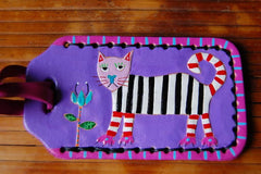 Striped Cat leather Luggage Tag