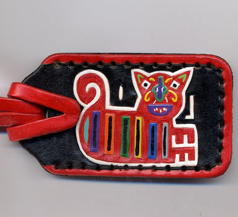 Kuna Mola Cat leather Luggage Tag