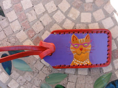 Cool Cat leather Luggage Tag