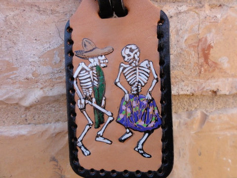 Dancing Skeletons leather Luggage Tag