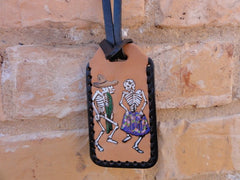 Dancing Skeletons leather Luggage Tag