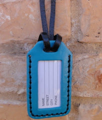 Gray Cat with Bookshelves leather Luggage Tag