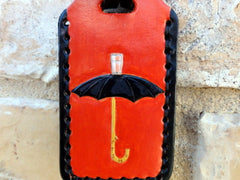 Magritte's Umbrella leather Luggage Tag