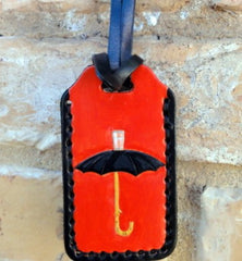 Magritte's Umbrella leather Luggage Tag
