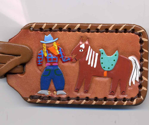 Cowgirl leather Luggage Tag