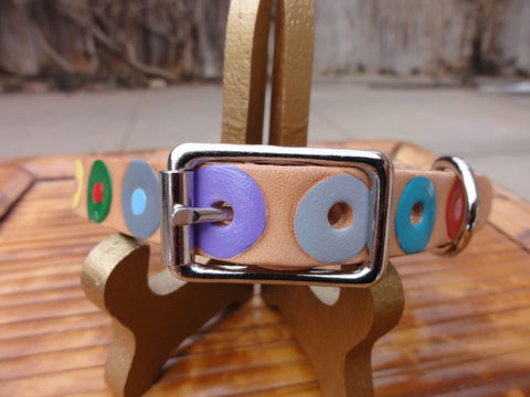 Colorful Circles leather Dog Collar