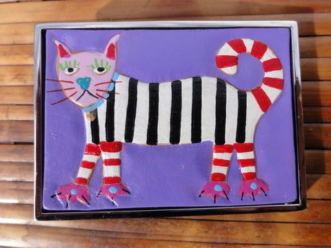 Stripped Cat leather Belt Buckle