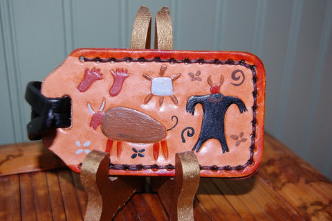 Petroglyph leather luggage tag