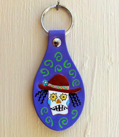 Day of the Dead leather Key Fob