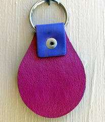 Polka dotted Cat leather Key Fob