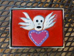 Belt Buckle with Heart and Winged Skull