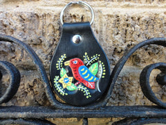 Mola Parrot hand painted leather Key Fob