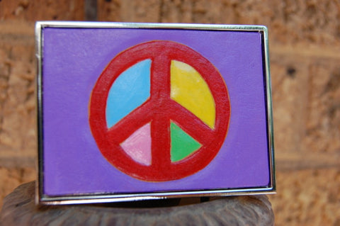 Peace Sign leather Belt Buckle
