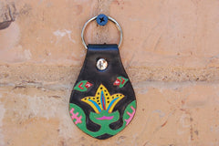 Leather Key Fob with Yellow Mola Flower Design