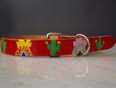 Teepees and Cactus leather Dog Collar