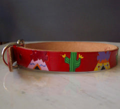Teepees and Cactus leather Dog Collar