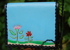 Folk Art Bird handpainted leather ID Case