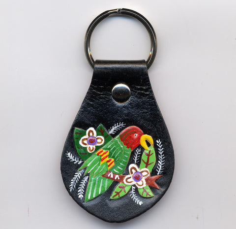 Mola Parrot hand painted leather Key Fob