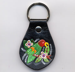 Mola Parrot hand painted leather Key Fob