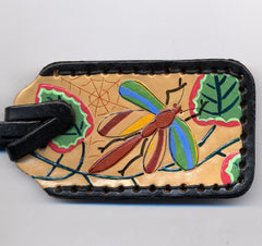 Dragonfly leather luggage tag