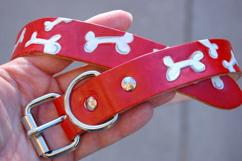 Leather Dog Collar with Boney Design