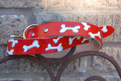 Leather Dog Collar with Boney Design