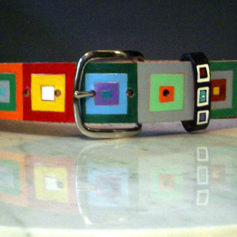 Colored Squares handpainted leather belt