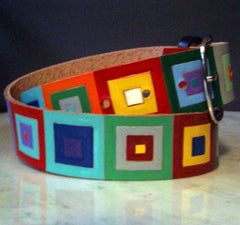 Colored Squares handpainted leather belt