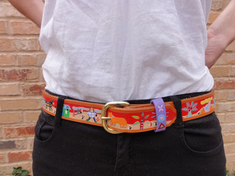 It Takes a Village hand painted leather belt