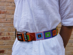 Colored Squares handpainted leather belt
