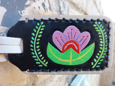 Luggage Tag with Pink Flower