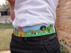Leather Belt with Farm Scene